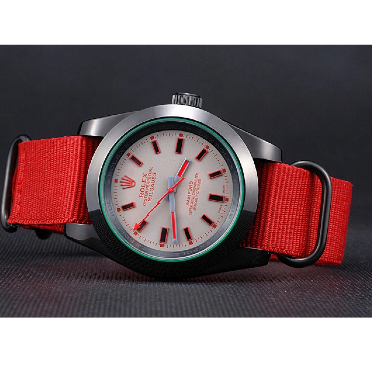 Aaa replica watch 622002 Strap Rolex Milgauss Red Bamford Nylon 0817